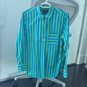 J. Crew 100% cotton green & blue striped button-down shirt, size 8.